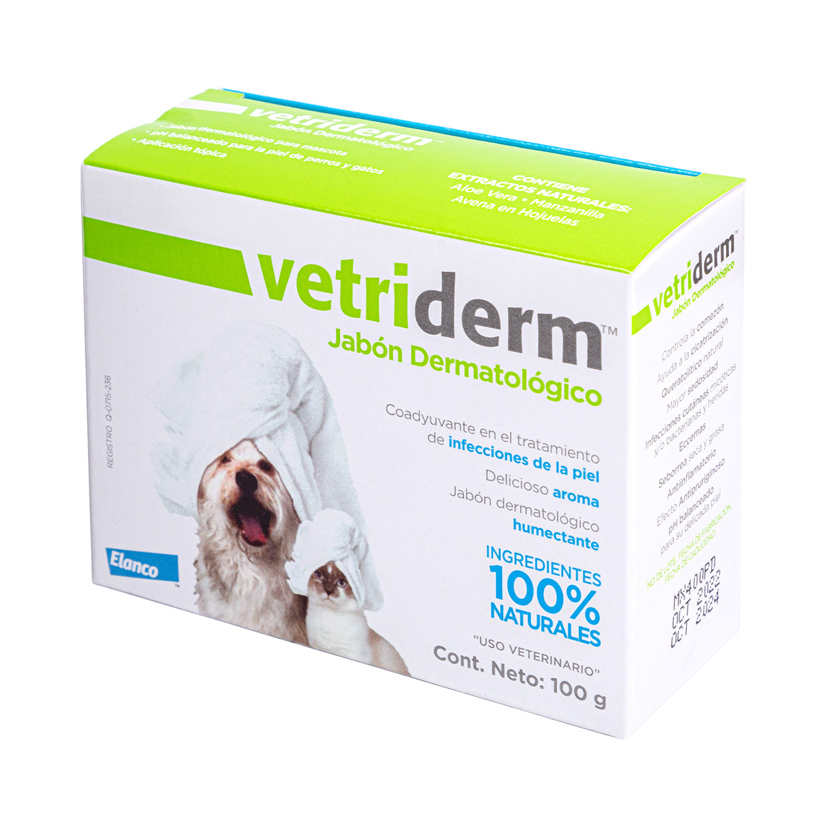 Vetriderm Jabón Dermatológico para el Cuidado de la Piel Sensible en Perros y Gatos, 100 g