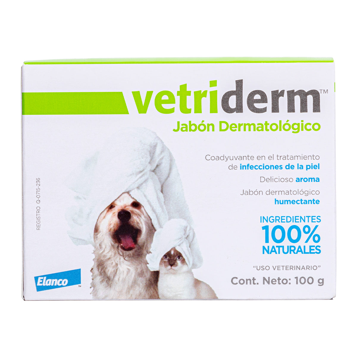 Vetriderm Jabón Dermatológico para el Cuidado de la Piel Sensible en Perros y Gatos, 100 g