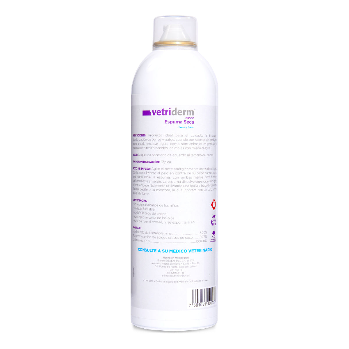 Vetriderm ESSEC Espuma Seca para Perros y Gatos - Limpieza sin Agua, 400 ml