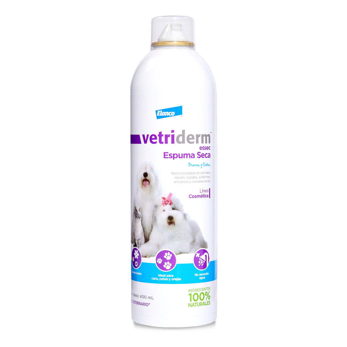 Vetriderm ESSEC Espuma Seca para Perros y Gatos - Limpieza sin Agua, 400 ml