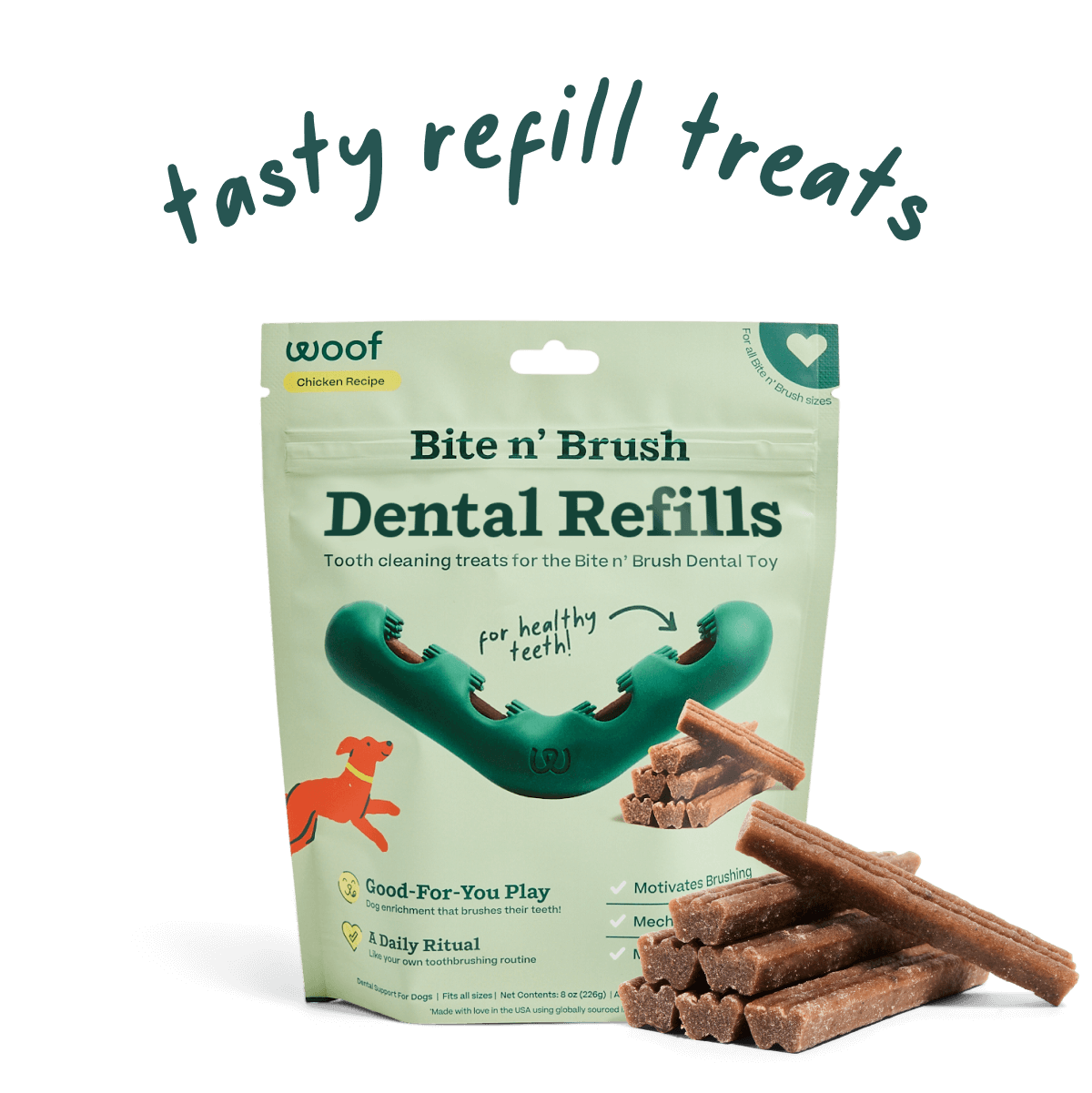 Bite n’ Brush Refills para Perros | Limpieza Dental Natural con Cada Mordida de Woof