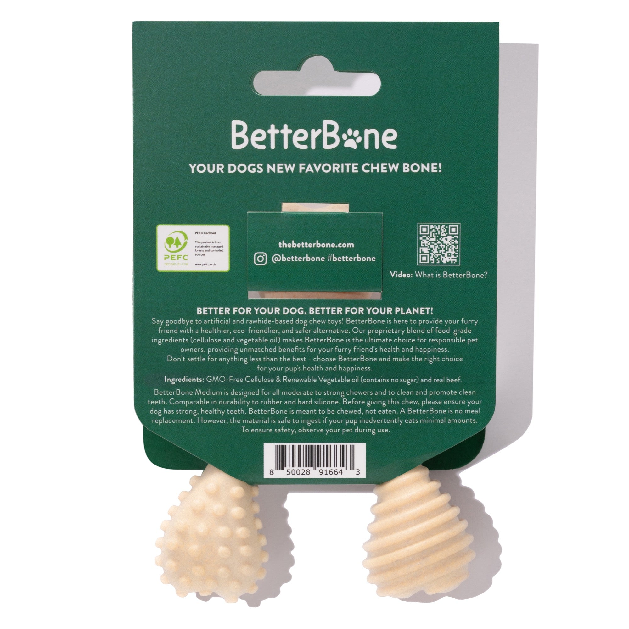 BetterBone MEDIUM Beef: Hueso Masticable con CARNE para Perros