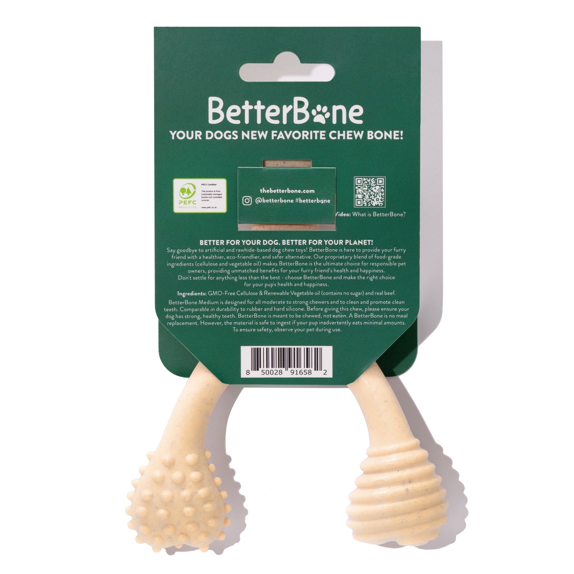 BetterBone MEDIUM Beef: Hueso Masticable con CARNE para Perros