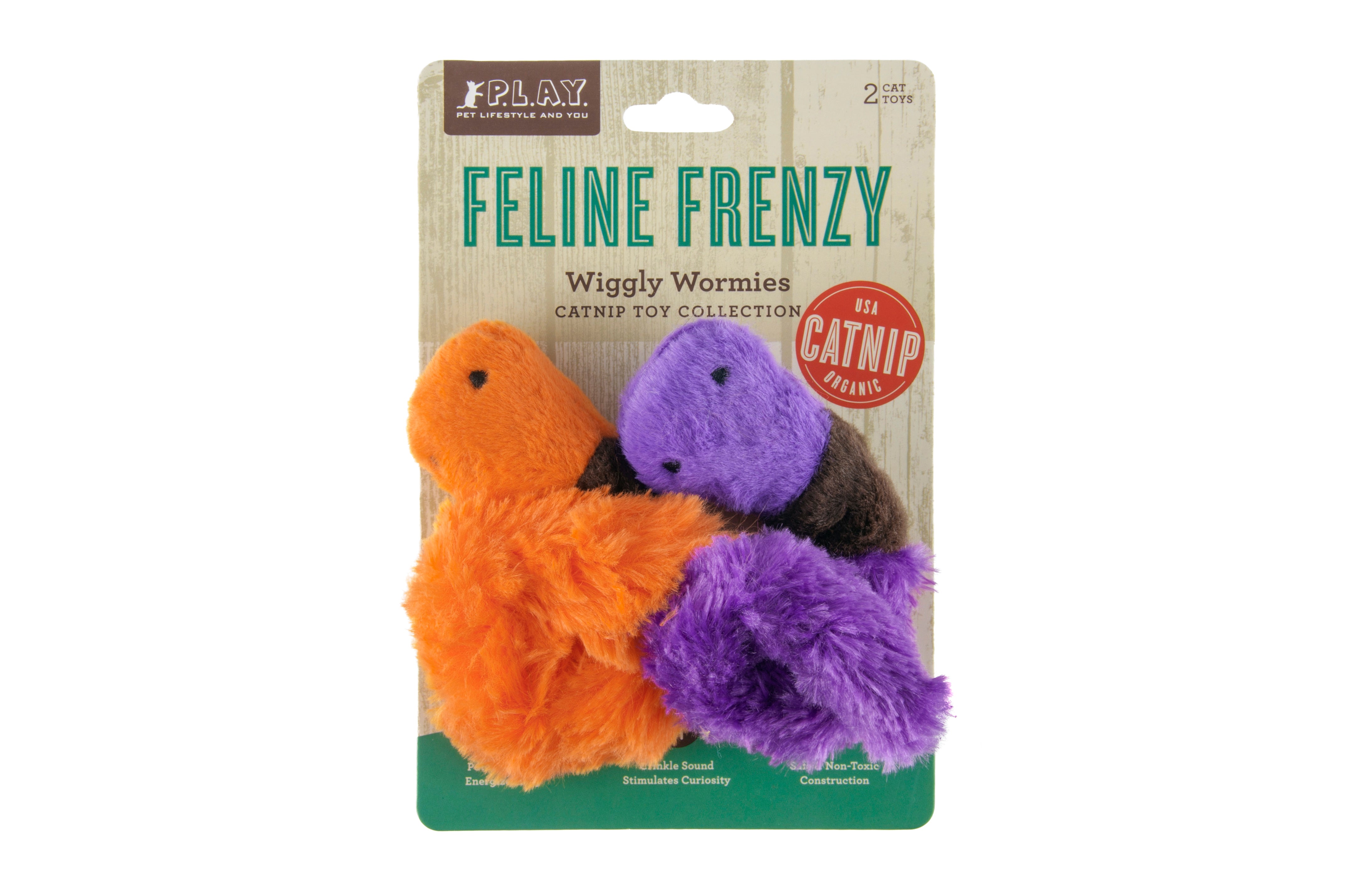 Feline Frenzy Juguete con Catnip para Gatos - Wiggly Wormies (2 Piezas) | Pet P.L.A.Y.